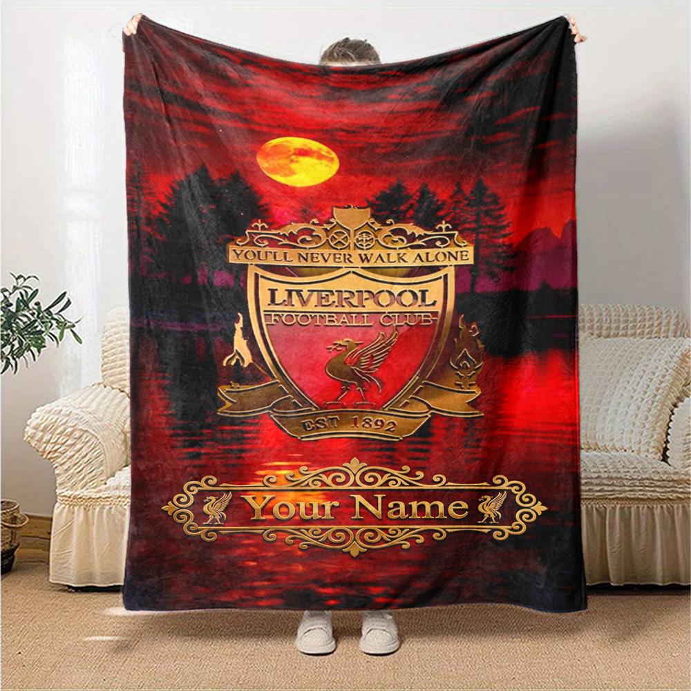 Liverpool Customize Text Blanket Throw Customizable Blanket Ultra-Soft Perfect for Livingroom Picnics Office Chair Chair Four Seasons Multipurpose