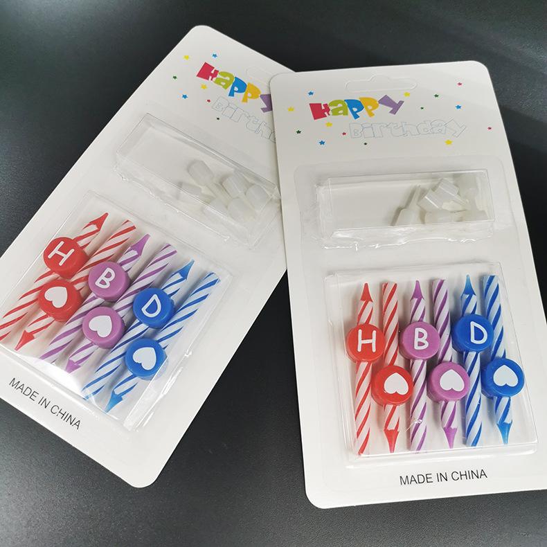 Birthday Candle Colorful Spiral HBD Happy Birthday English Letter Candle Cartoon Pattern Small Thread with Base