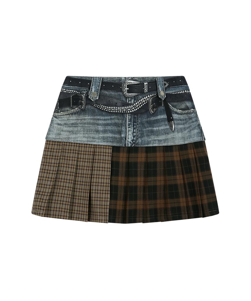 Andersson Bell Double Belt Printed Mini Skirt (Blue)