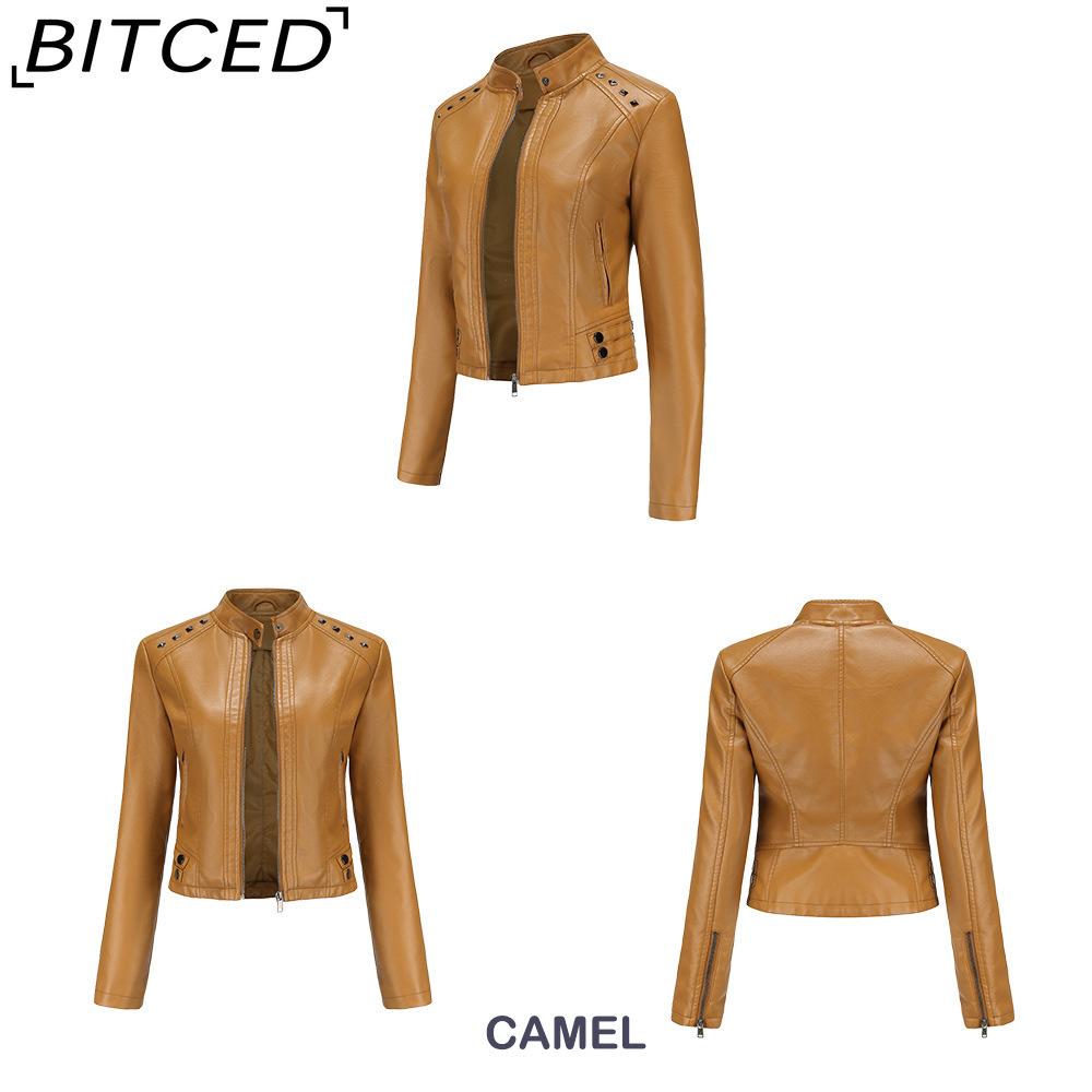 BITCED Женская кожаная куртка с шипами Весна/Осень С длинным рукавом Стойка воротник Модная куртка