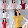 T Shirt For Women Casual Short Sleeve Cotton Splicing Top For Spring Wear