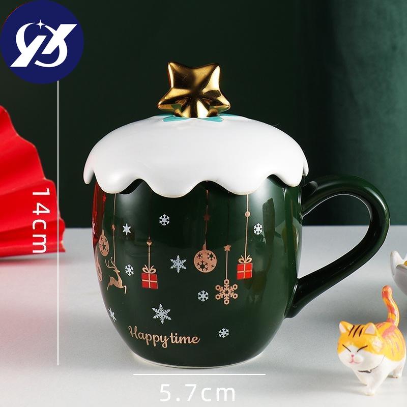 Рождественская кружка с крышкой Ложка Девушка Милая кофейная чашка Керамическая чашка для воды Офисная пара
