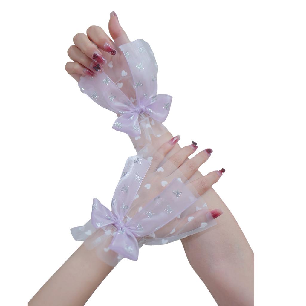 Silver Glitter Bow Embellished Arm Sleeve For Nail Photography Elegant Chiffon Accessory With Elastic Fit
