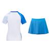 Mizuno Цветной блок с принтом логотипа в полоску, быстросохнущий, дышащий, удобный, с коротким рукавом, повседневный комплект с юбкой, женские комплекты, синий, белый 72CG45P101