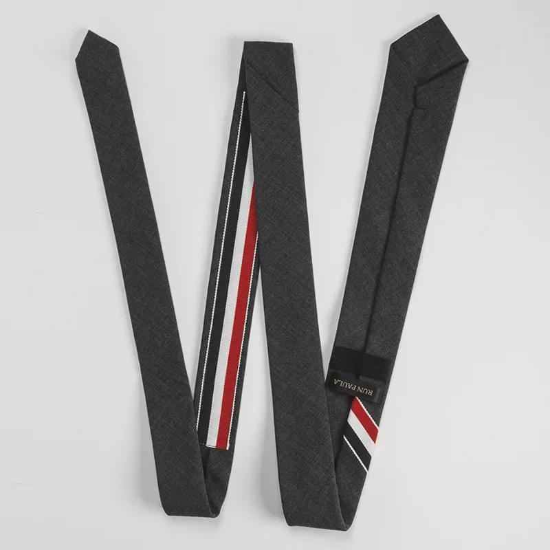 Корейский галстук из серой шерсти в трехцветную полоску шириной 5 см - мужской, деловой, черный, узкий