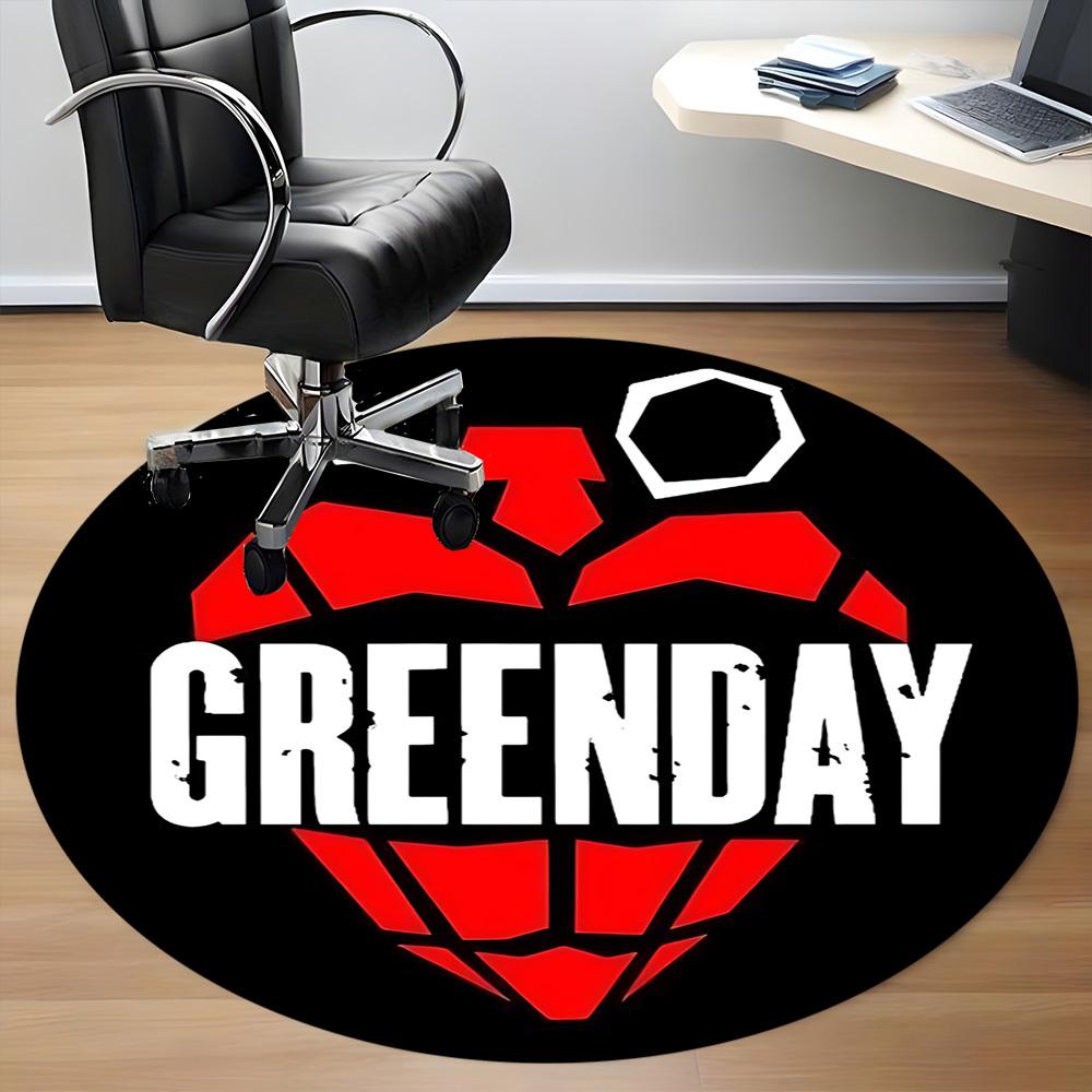 1 шт. Круглый коврик с логотипом группы Greenday для офиса - Идеально подходит для декора офиса или кабинета, Можно стирать в машине, Нескользящая основа, Декоративный коврик для пола
