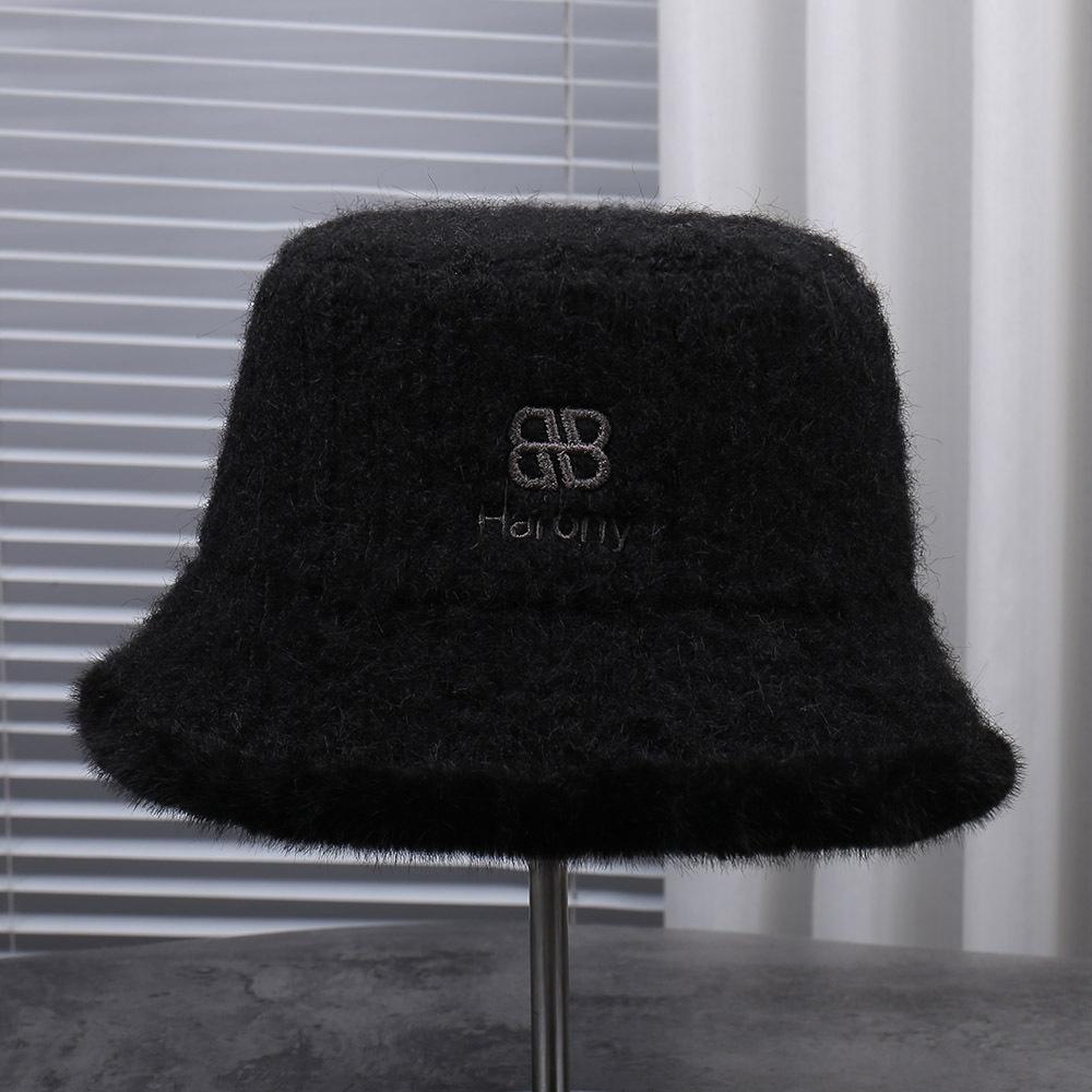 New fashion plush woolen imitation mink bucket hat women's autumn and winter versatile show small face warm bucket basin hat