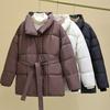NEW Women Cotton Puffer  Loose Turndown Collar Parkas Coats Vintage Bread Tie Waist Jackets Outwear Winter Ladies Warm Quilted Jacket