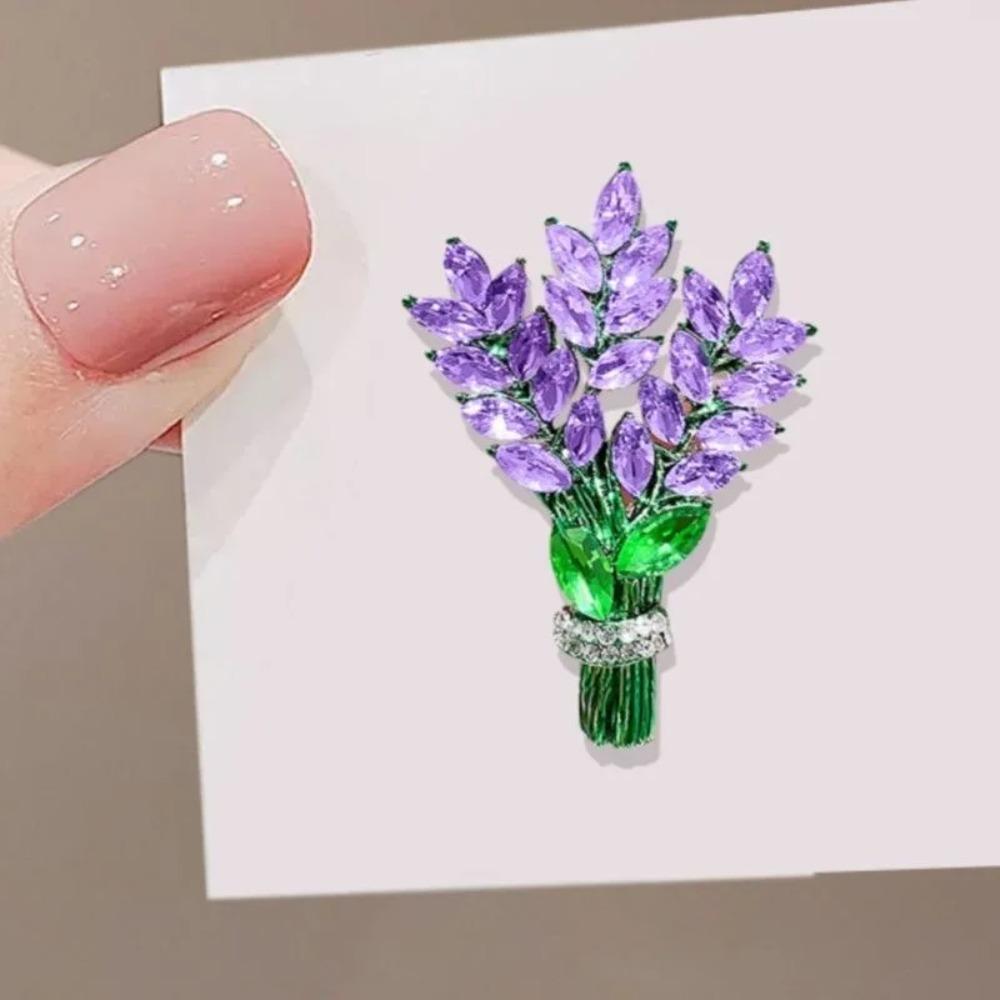 Exquisite Purple Lavender Brooch Women's Brooches Crystal Rhinestone Bouquet Pins Clothing Coat Luxury Jewelry Girl Gift