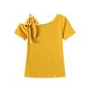 Pure Desire Style Spice Girl Lace-up Diagonal Collar Shoulder-spill Short-sleeved T-shirt Women's Summer Design Sense Slim Fit Fashion Yellow Clothes