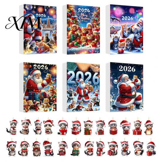 Holiday Gift Box for Christmas 2026 Cat Advent Calendar, 24 Days Countdown Calendar with Unique Xmas Owners 2D Acrylic Cute Ornaments Tree Home Decor