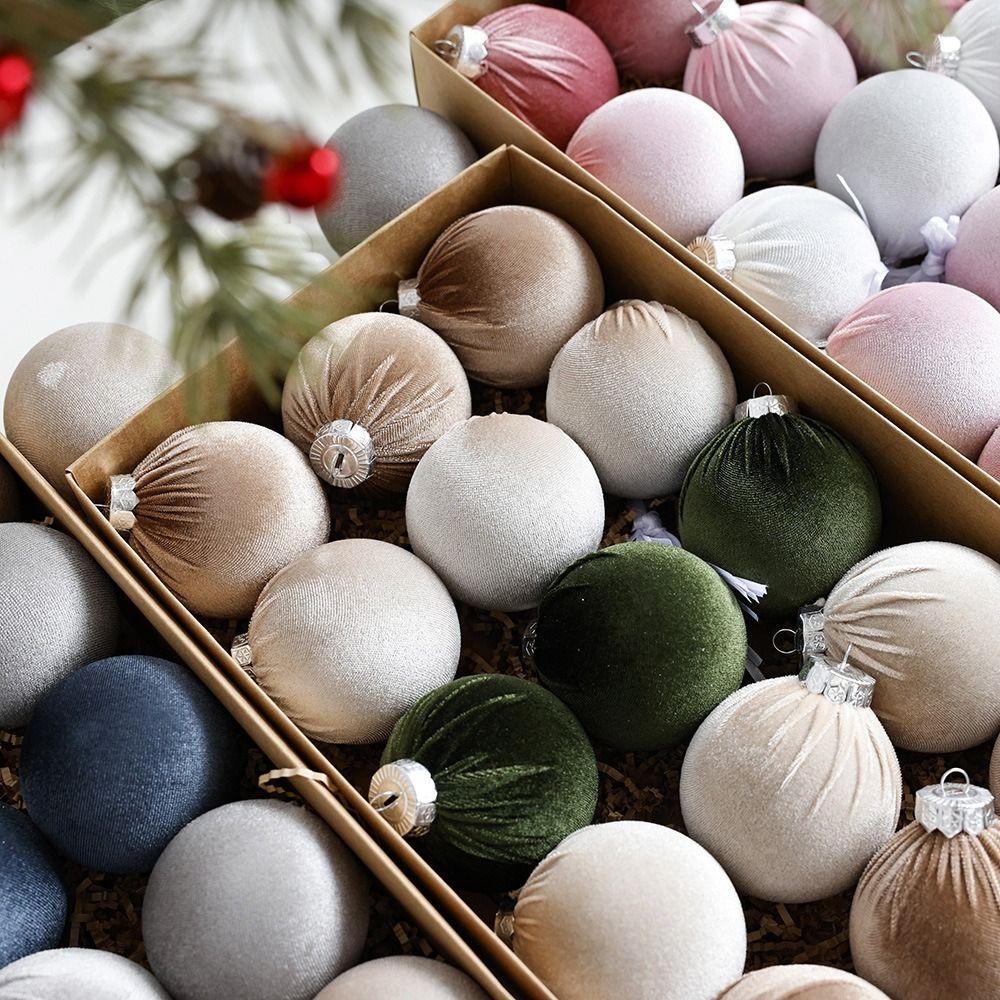 15pcs Flocked Christmas Hanging Decor 8cm Christmas Tree Ball Pendant Home New Year Gifts