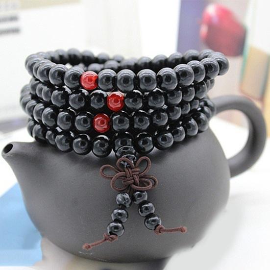 Bracelet Wooden Bead Bracelet Stress Relief Fake Sandalwood Buddhist Buddha 4-Layer Wrist Chain Men Women Bracelet Bangles