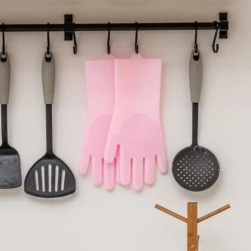 Rubber Dishwashing Gloves Household Dishwashing Gloves Kitchen Dish-scrubbing Gloves Multi-functional Vegetable-washing Gloves
