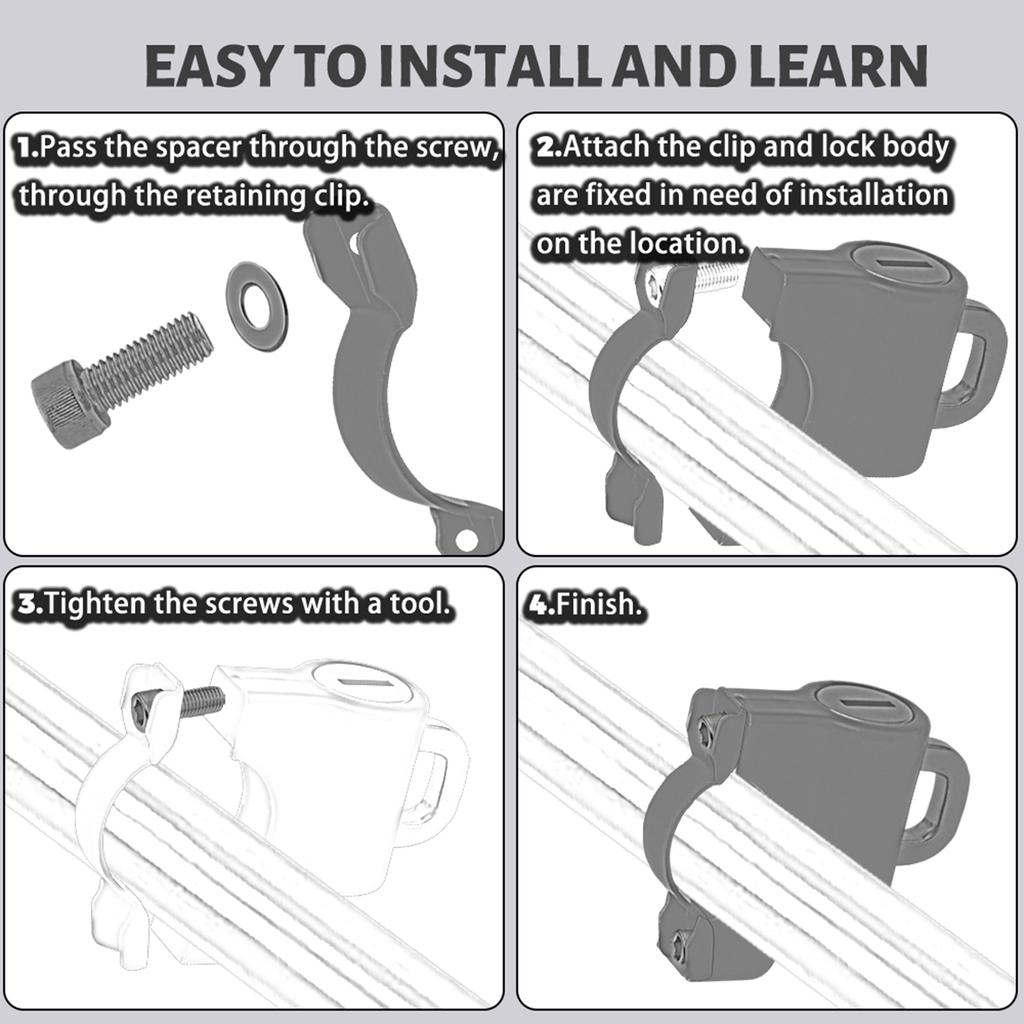 Universal Motorcycle Helmet Lock Anti-Theft Helmet Security Lock Metal 22mm-26mm Black with 2 Keys