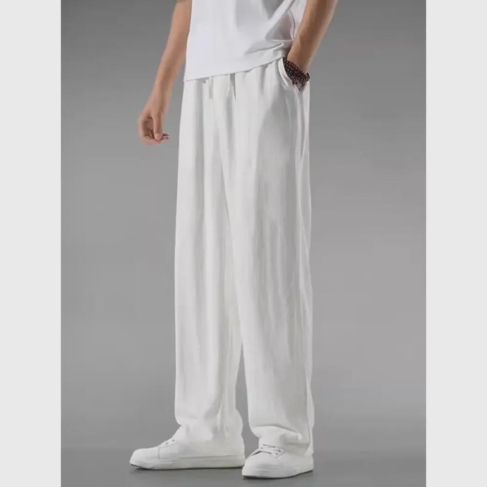 Унисекс летние льняные хлопковые брюки широкого кроя - дышащие, легкие, свободного кроя