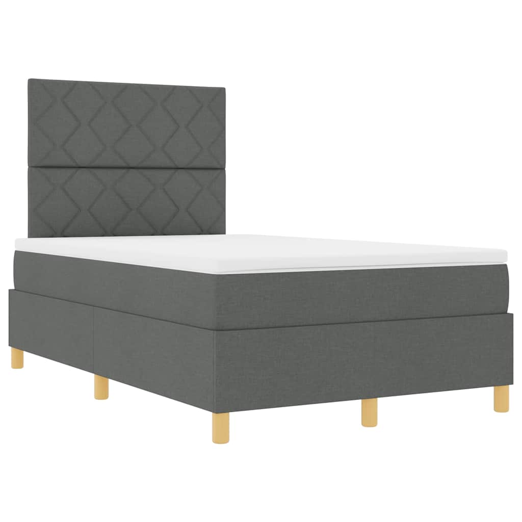 LED Boxspring Bed with Headboard Dark Grey 120 x 190 cm Fabric