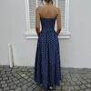 Womens Polka Dots Strapless Summer Dresses, Elastic Back Smocked Beach Vacation Outfits Vintage Elegant Maxi Dress