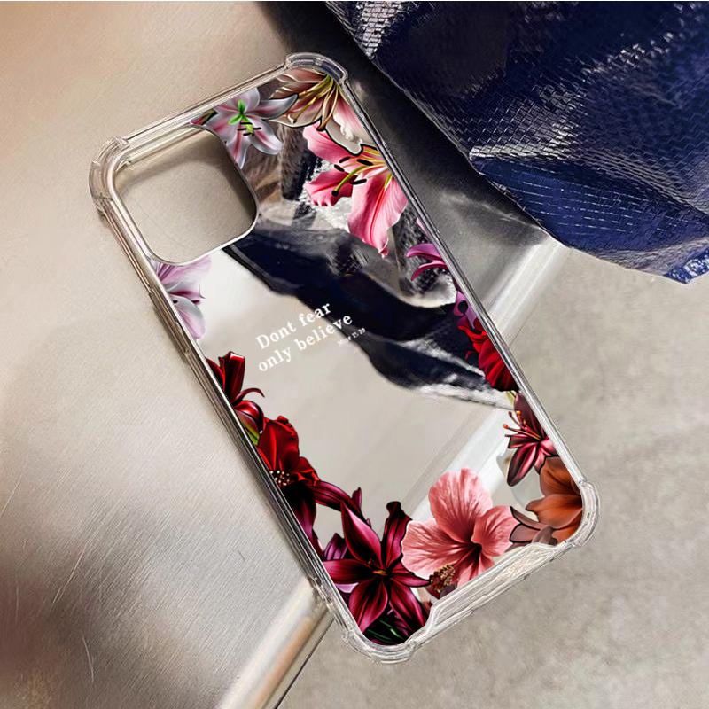 Ретро Чехол для телефона с цветами лилии и гибискуса для iPhone 11 12 13 14 15 16 17 Pro Max XS X XR 7 8 Plus Зеркало для макияжа Ударопрочный чехол