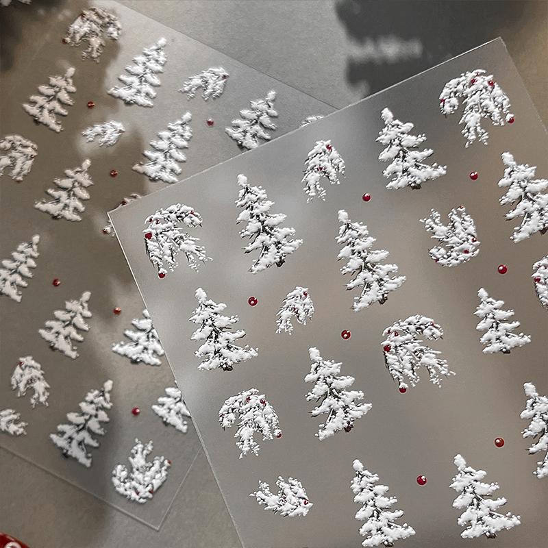 Embossed Christmas Tree Nail Art Stickers 2025 New Simple White Polka Dot Nail Stickers Christmas Decoration