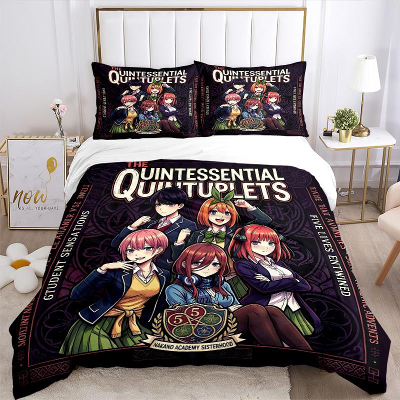 Quintessential Quintuplets Anime Print 3Pcs Bedding Set,Duvet Cover with 2 Bedro,Pillowcase Home Birthday Gift