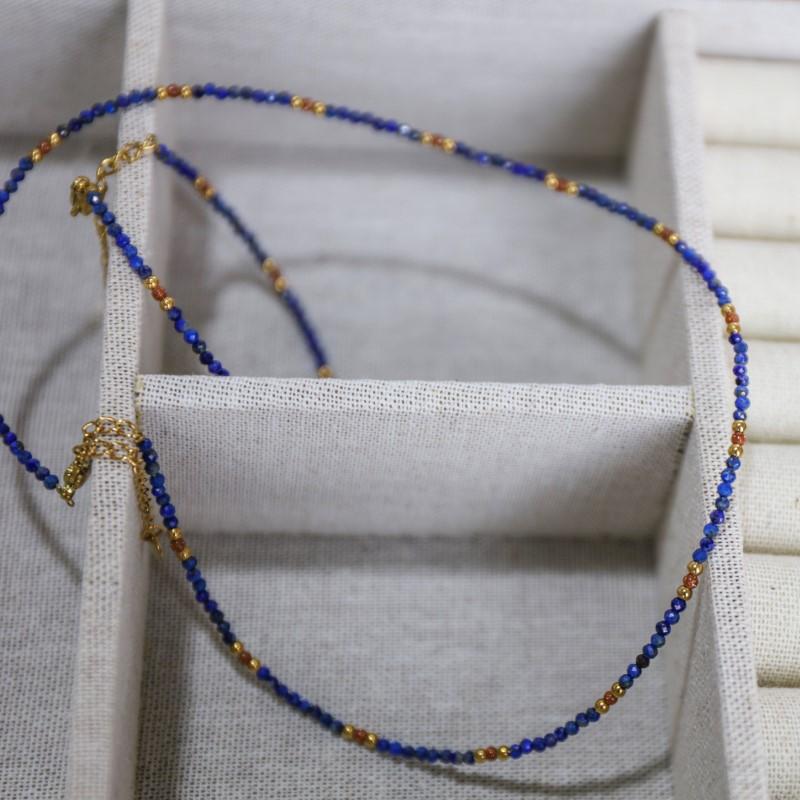 Lapis Lazuli Necklace Natural Stone Sparkling Choker Fashion Jewelry
