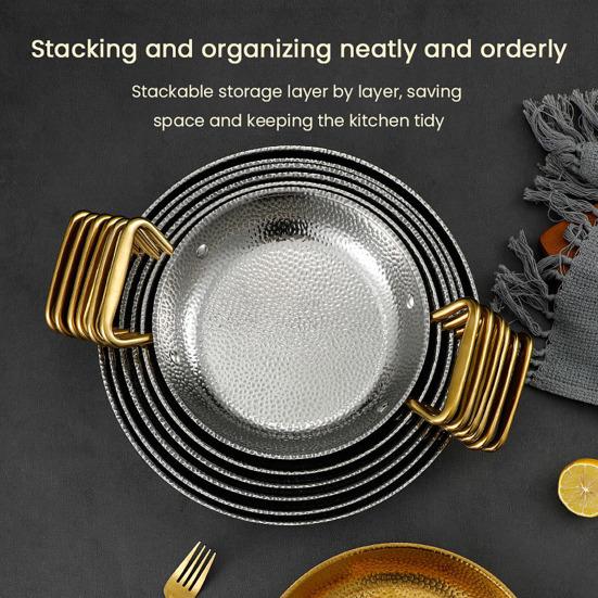 Fry Pot Saucepan Hammered Stainless Steel Paella Cooker Double-Handle Seafood