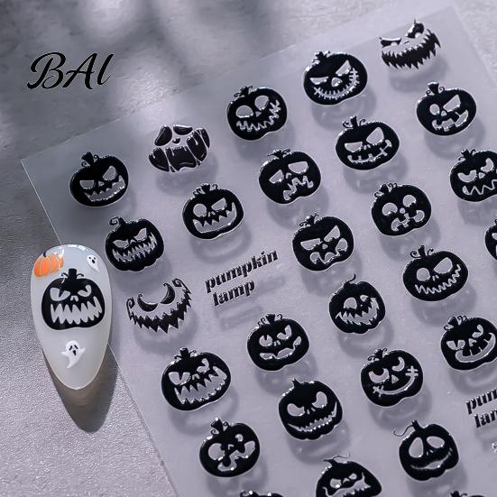 Halloween Nail Supplies 3D Embossed Stickers, Skeleton Hand Pumpkin Spider Bat Art Decals, Gothic Manicure Decoration Decals for Holiday Party