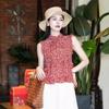 Shopping mall spring and summer new versatile temperament lace-up fungus edge thin floral sleeveless shirt 111111