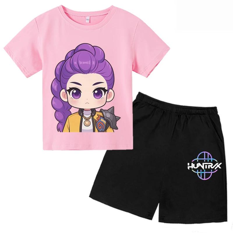 Kpop Охотники на демонов Руми Мира Ария Лето 3-14 лет Одежда для мальчиков Девочки Футболка Шорты Комплект