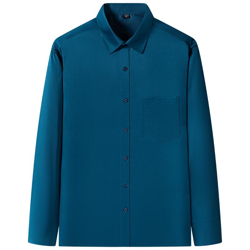 Мужские простые рубашки, обычная мужская классическая рубашка с длинными рукавами и против морщин с нагрудным карманом и отложным воротником