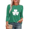 Women's Fashion Round Neck Seven Sleeve St. Patrick's Day Printed Pleated T-Shirt Top
