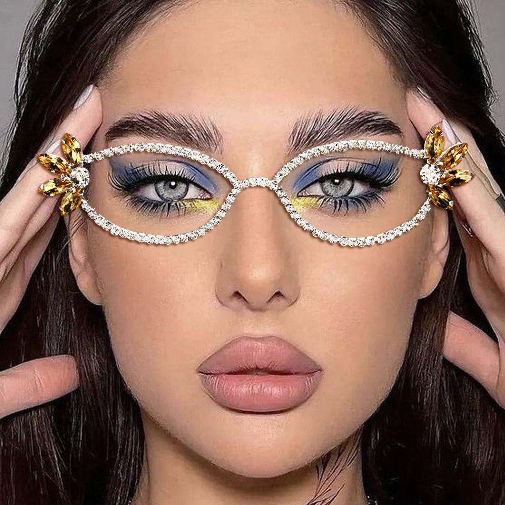 Irregular Crystal Eye Frame Vintage Exaggerate Eyeglasses Fashion Rhinestone Eyeglass Frame Gift