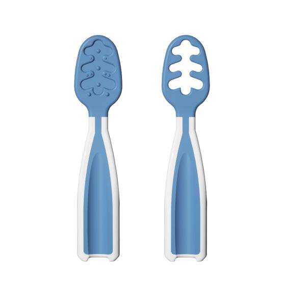 2Pcs Babies Food Training Spoons Set for 6+ Months Attractive Colors Portable Safe TPE Self Feeding Utensils for BLW Toddler Learning Tableware