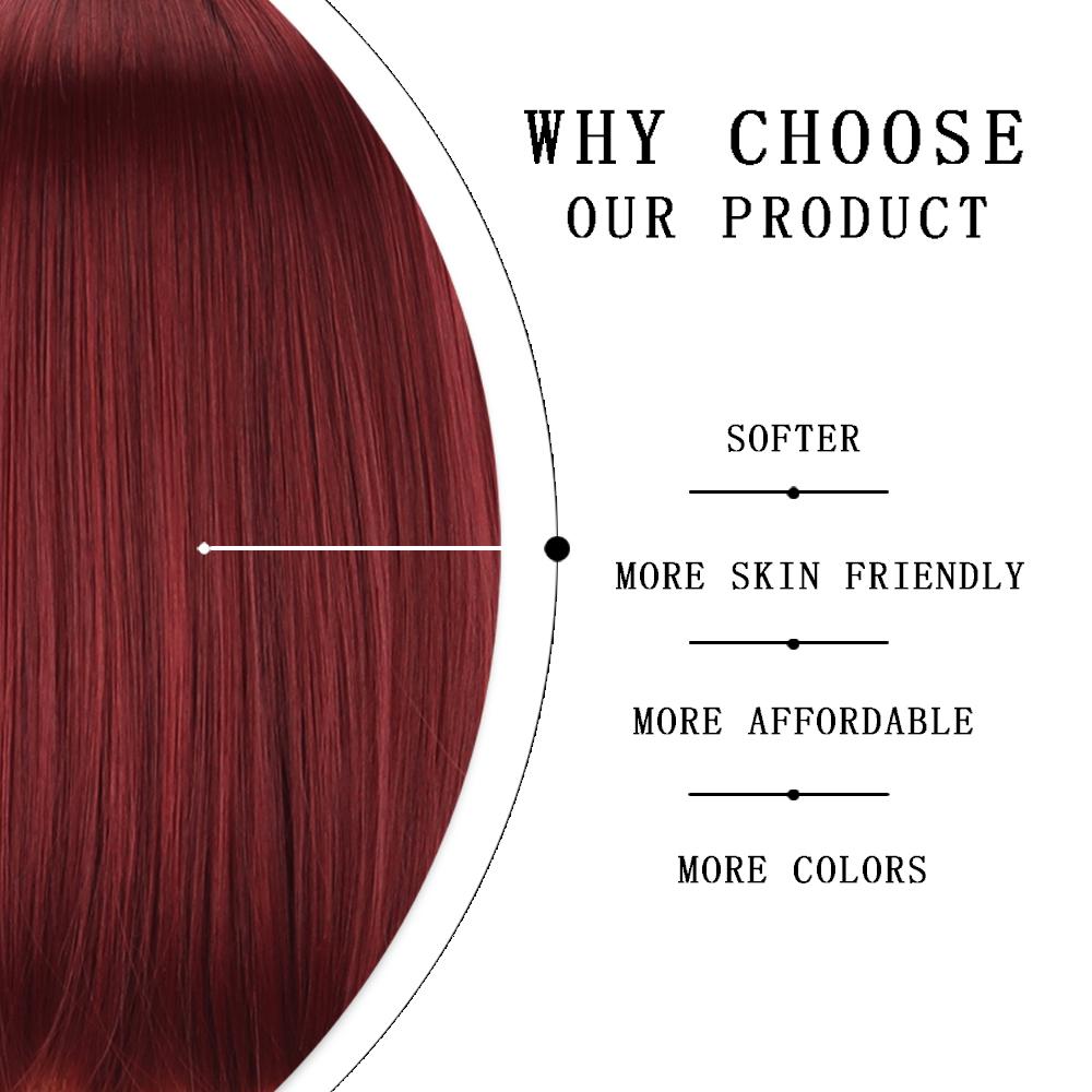 LISI HAIR Women Shoulder Length Red Wine Straight Bob Wig with Bangs Synthetic Fiber Natural Straight Bob Wig Cosplay Daily