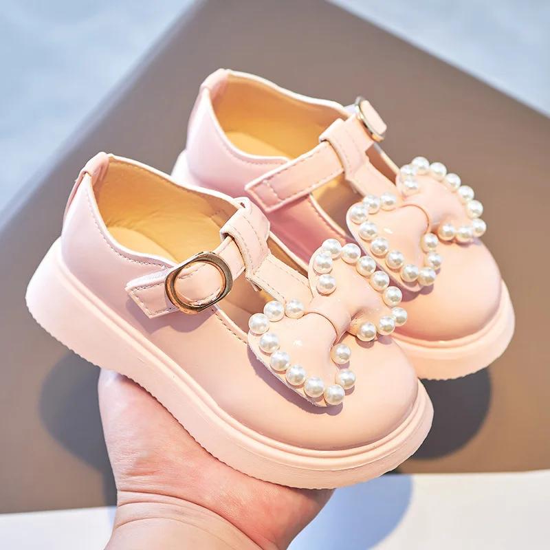Детские туфли принцессы Butterfly Small Leather 2024 Новые осенние туфли для девочек Single Shoes Soft Sole Non-Slip Shoes Mary Jane