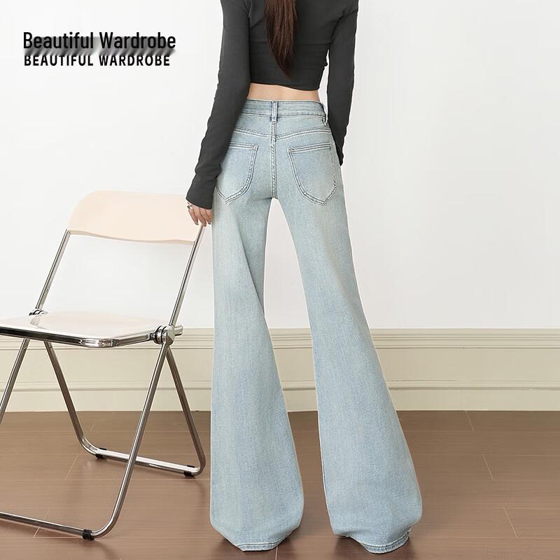 Красивые женские джинсы Beautiful Wardrobe, светло-бежевые, винтажные, свободного кроя, расклешенные.