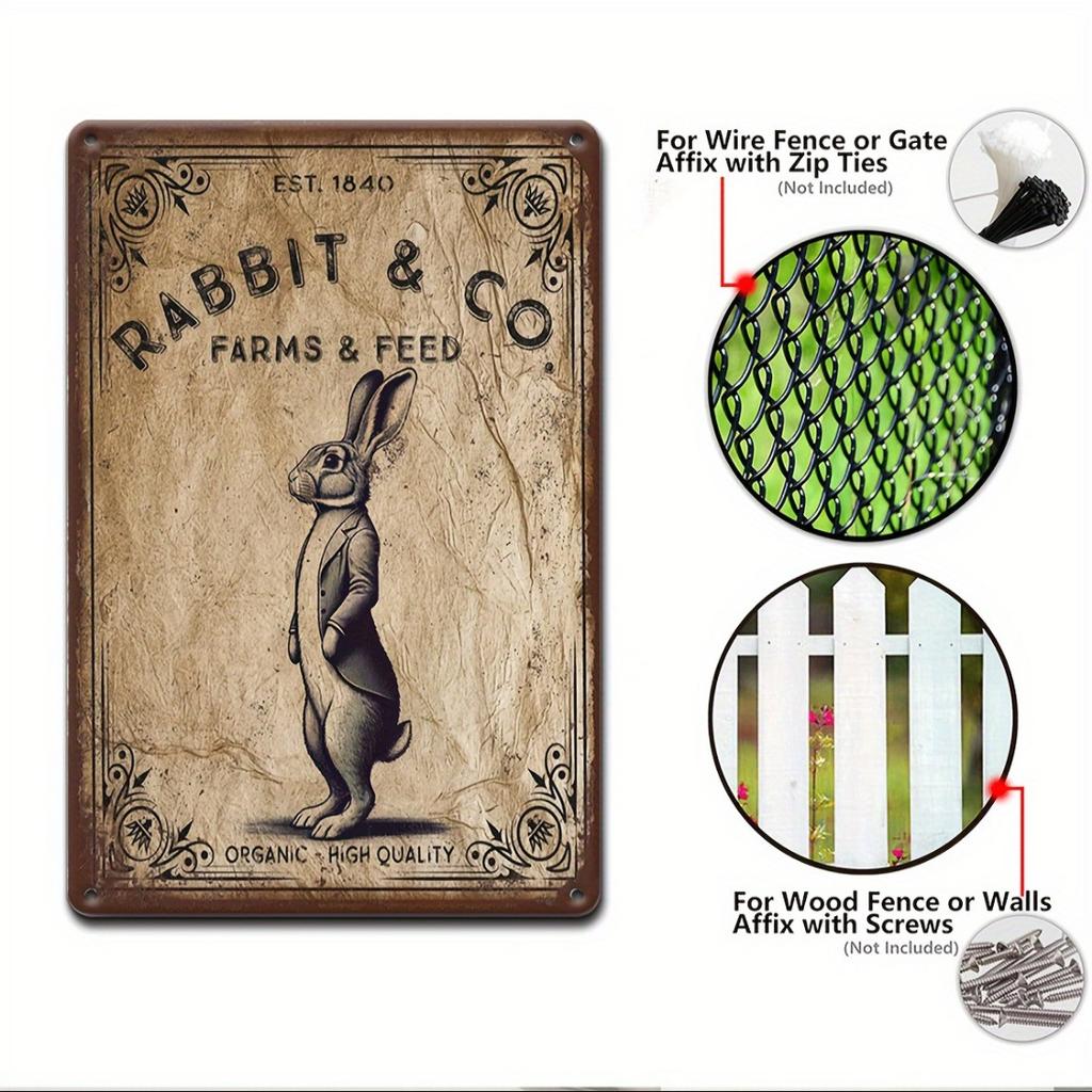 Vintage Easter Bunny Metal Sign - "Rabbit & Co. Farms & Feed" | Rustic Iron Wall Art for Outdoor, Garden Decor