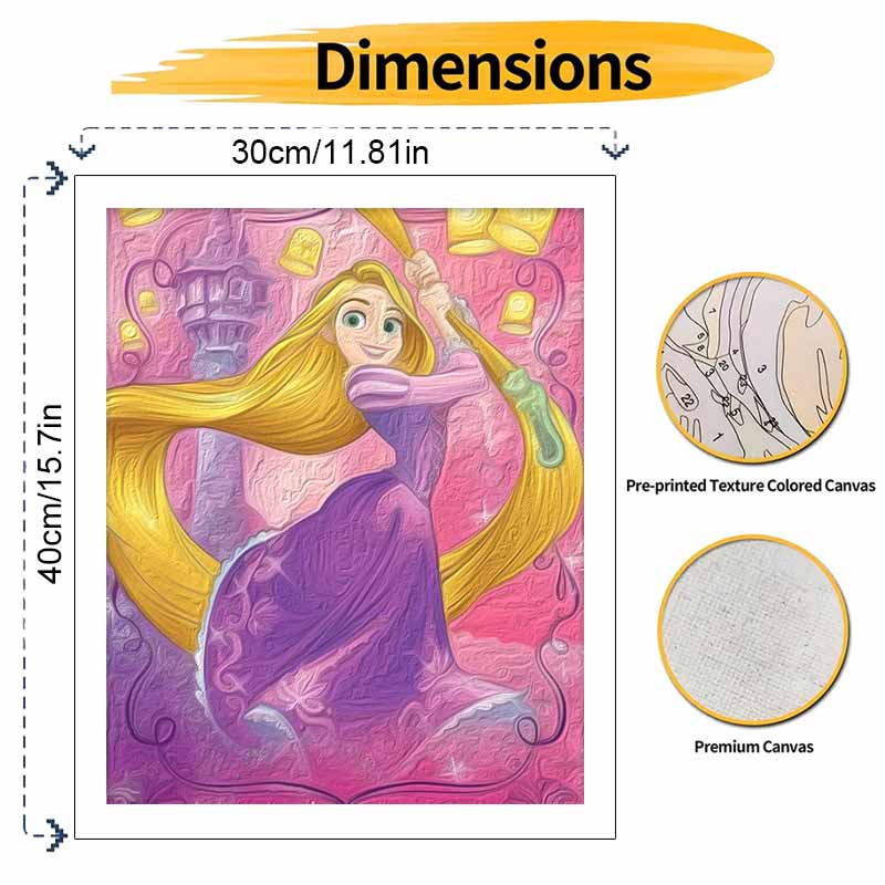 Disney DIY Oil Painting Art Painting Kit Tangled Rapunzel Home Wall Decor Handmade Gift for Princess Fans Creative Canvas Art Works