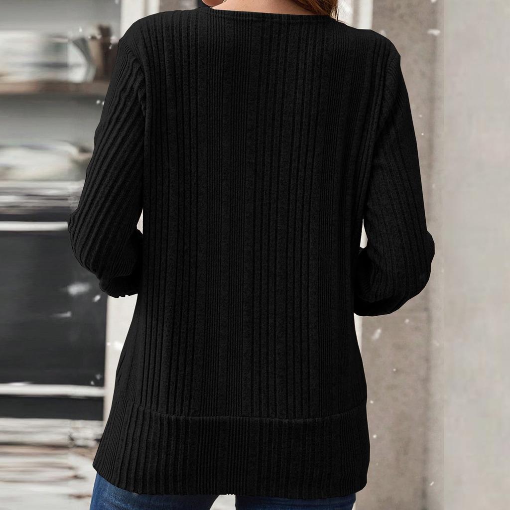 Women's Solid Color Button Top Slim Fit Long Sleeved T-shirt Top