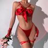 Aduloty Женское эротическое нижнее белье с большим бантом, украшение на косточках, бюстгальтер на косточках, летнее тонкое сексуальное женское белье, шелковый комплект с кольцами на ногах