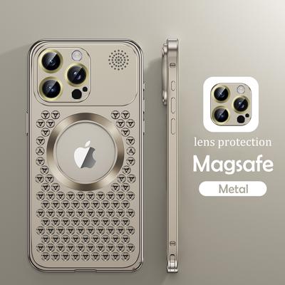 Металлический магнитный чехол для телефона Magsafe с рассеиванием тепла для iPhone 15 13 12 14 Pro Max 14Plus, пленка для объектива, съемный чехол для ароматерапии