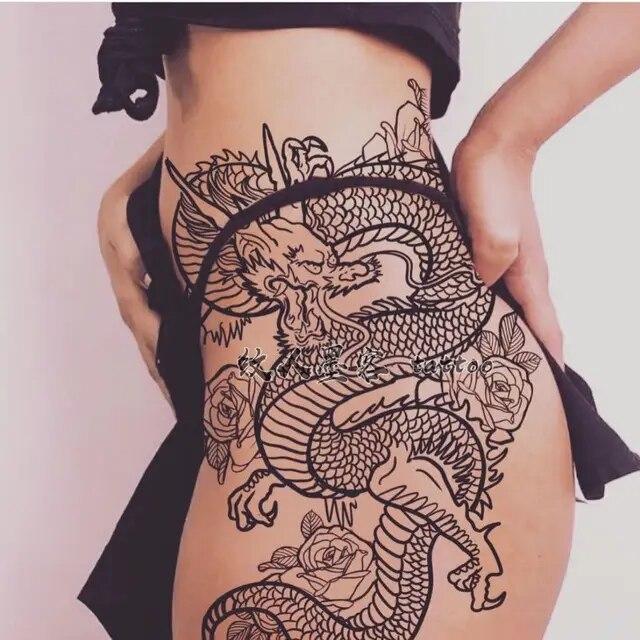 Китайские татуировки с цветком дракона, водонепроницаемые поддельные татуировки для женщин и мужчин, сексуальное искусство, татуировка на ключицу, прочная временная татуировка