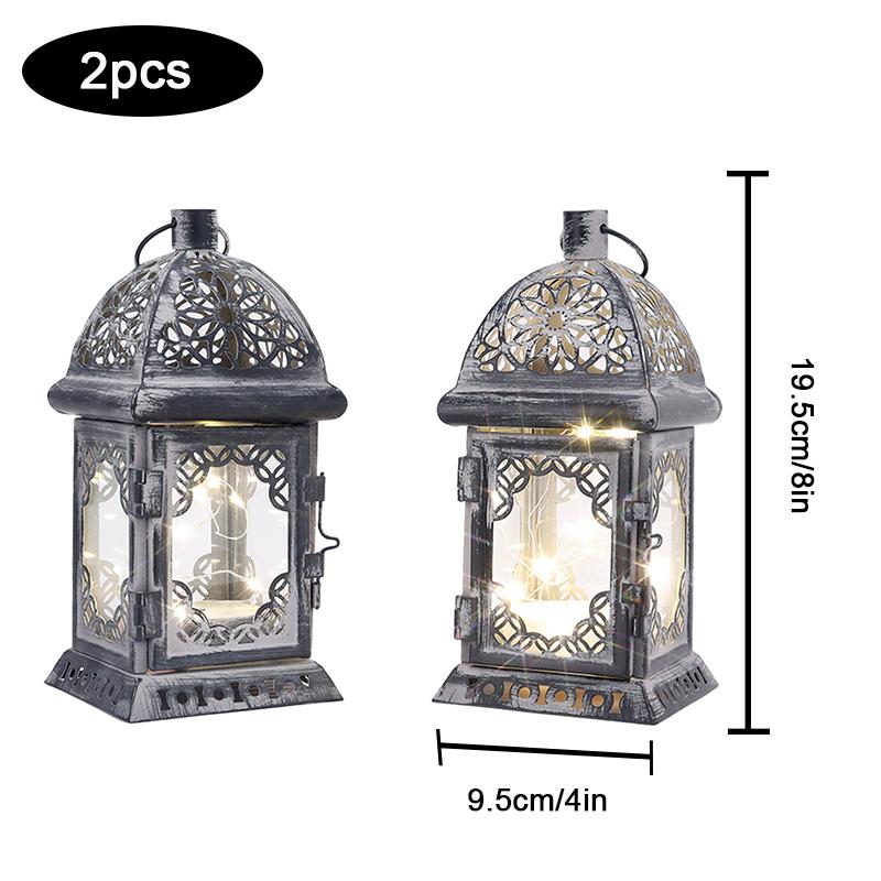 Vintage Candle Holder Lantern Retro Metal Lantern Hanging Battery Operated Table Lamp Light with LED Fairy Lights for Home Decor