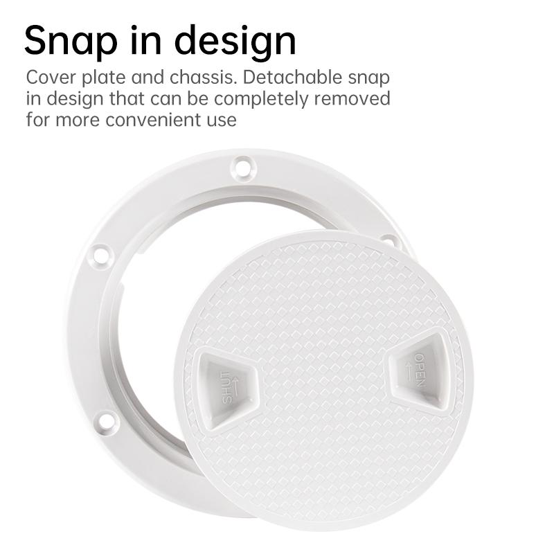 Boat-Ready White Round Non-Slip Inspection Hatches - Sizes 4" 6" 8" with Detachable Cover - ABS Plastic Screw Out Access Hatch 7