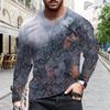 New 3D Broken Walls Print Mens Tshirts Long Sleeve Tees Round Neck Casual Pullover Mens Clothing Plus Size