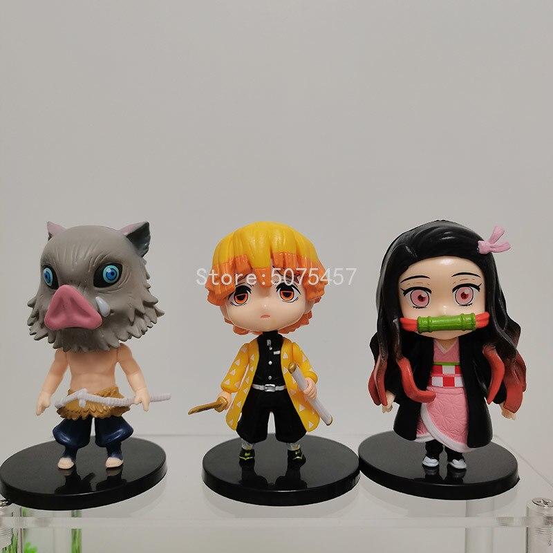 6pcs /Set Kimetsu No Yaiba Anime Figure Kamado Tanjirou Agatsuma Zenitsu Action Figure Demon Slayer Kamado Nezuko Figurine Model