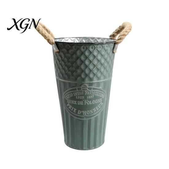 Large Open Mouth Bouquet Vase Vintage Metal Flower Buckets, Rustic Vases with Handles, Floral Containers, Wide Nostalgic Indoor Display Plant