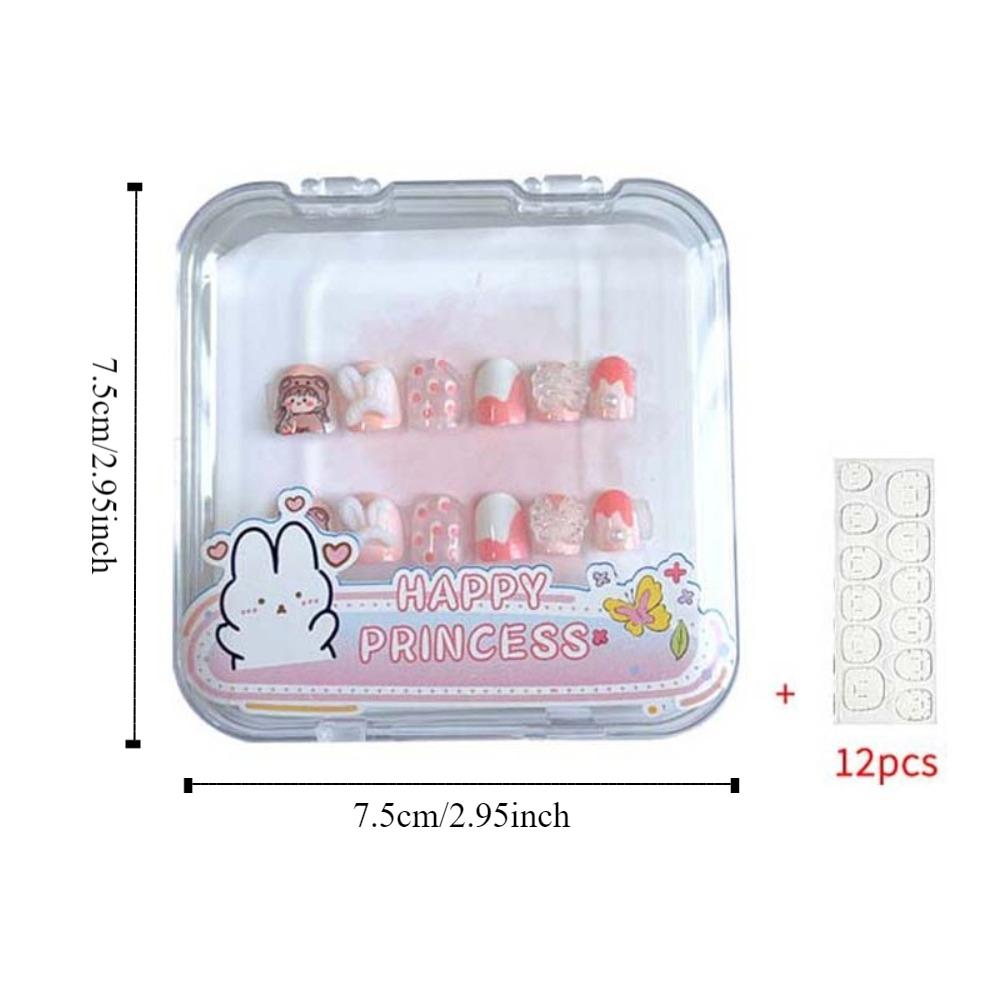12 шт./набор Цветы Детские Накладные Ногти Сердечко Любви Короткие Квадратные Детские Мультяшные Накладные Ногти Накладные Ногти