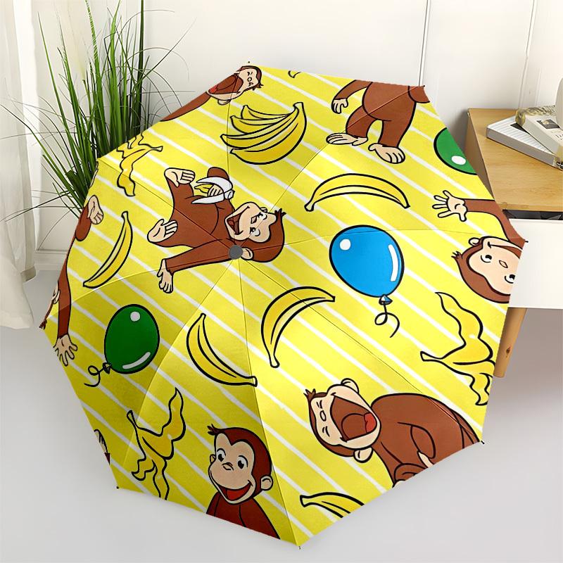 Curious George, Bananas Automatic Opening and Closing, 8 rib Structure Portable Umbrella, Suitable for Men and Women in All Seasons Perfect